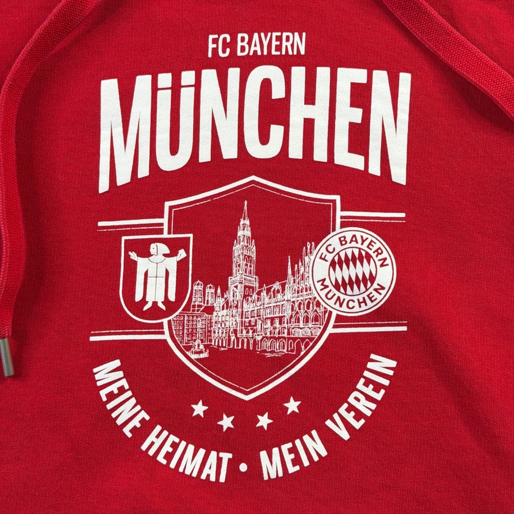 FC Bayern Munchen Football Club Red Hoodie Red Bundesliga Soccer Pullover Mens S